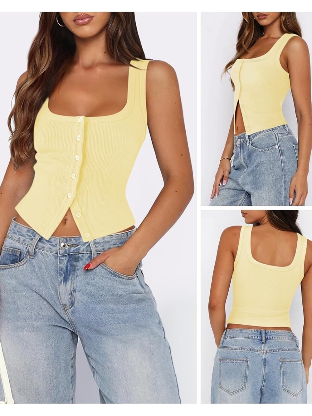 Yellow Ribbed Button-Front Tank Top - Picture 2 of 2
